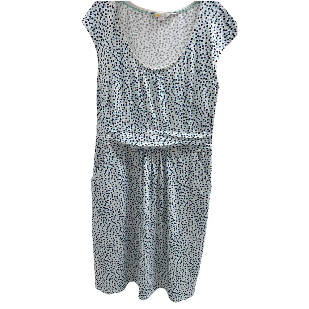 Boden Margot Jersey Dress Polka Dot Cap Sleeve Pockets Size 8R Coastal‎ Boho EUC